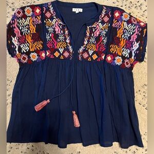 THML Navy Embroidered Women Top. Size medium